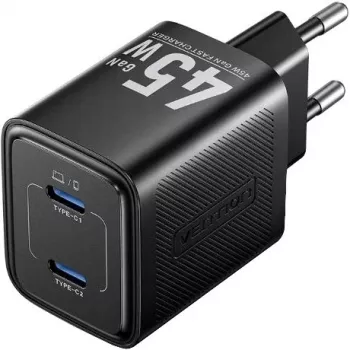 Vention FEFB0-EU 45W Indoor AC Fast Charger 2× USB-C — for Smartphone, Laptop, Tablet, Smartwatch, Headphones (Black)