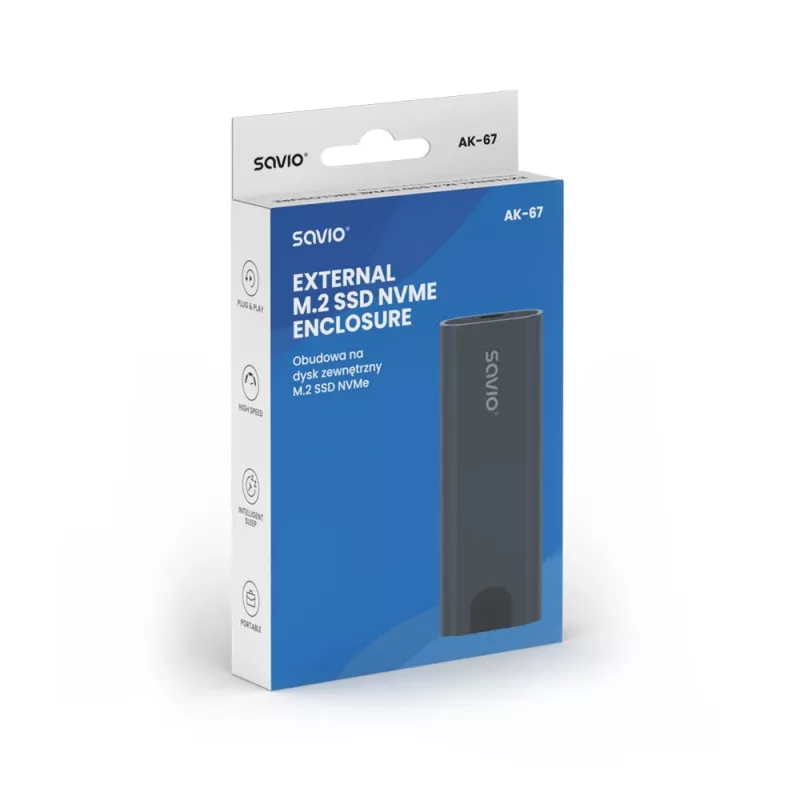 M.2 SSD enclosure SAVIO AK-67 Grey, USB 10 Gbit/s, single M.2 drive support