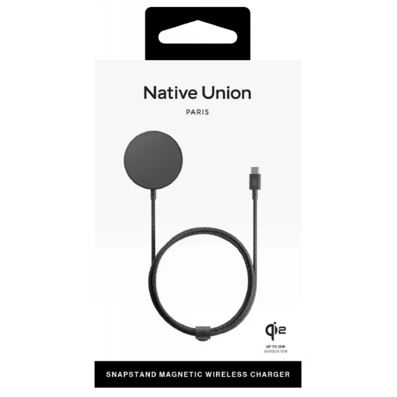 Wireless stand charger native union Snapstand Qi2 USB 1.5 m cable Black
