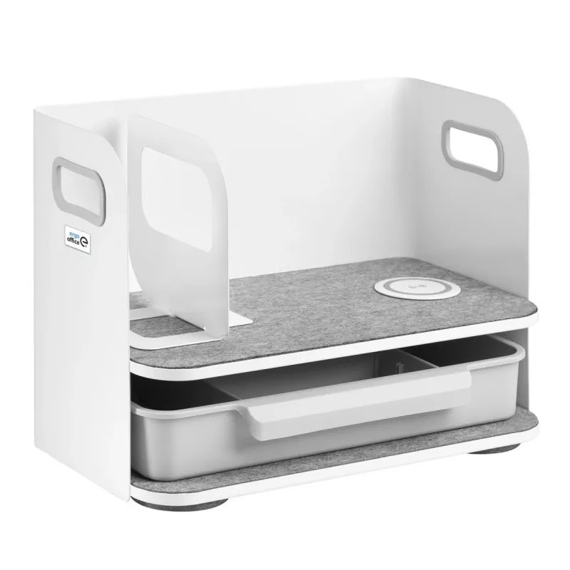 Desk organizer with drawer and wireless charger Ergo Office, white, max. 10kg, ER-441