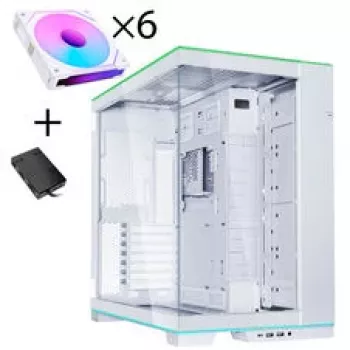 Lian Li O11 Dynamic EVO RGB PC-Enclosure Bundle, Midi-Tower, ARGB, Tempered Glass + 6x UNI FAN SL-INF Reverse Blade Fan - White
