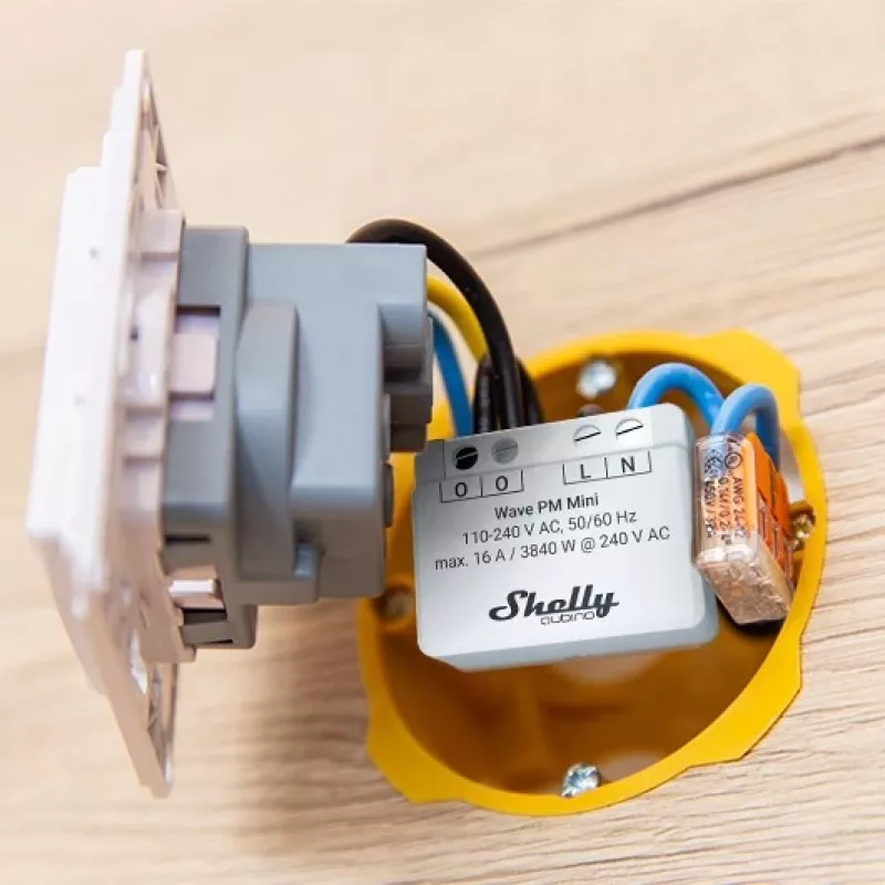 Smart switch Shelly Qubino Wave PM Mini Grey, wireless, 110–240V, 16A, 24–30V DC, 868.4 MHz