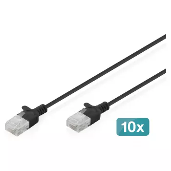 Patch cable DIGITUS CAT 6 U-UTP Slim, 1 m, black — pack of 10