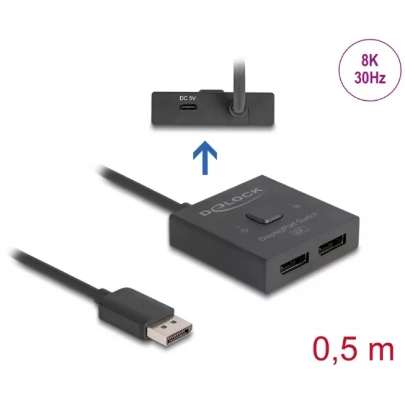 Delock - video distributor/-Switch - 8K, bidirectional - 2 x DisplayPort - Desktop (18906)