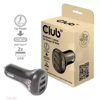 CLUB3D Notebook / Laptop Car Charger 36 Watt, Auto, Cigar lighter, 24 V, Black