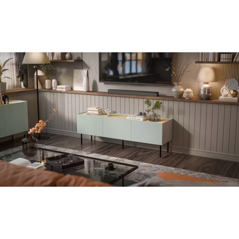 Cama FELLINI TV cabinet 150x40x52 olive + oiled oak top