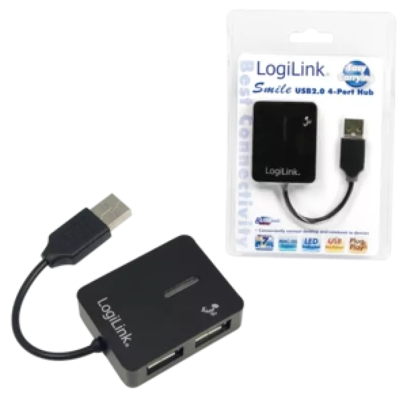 USB hub LOGILINK UA0139 — 4‑port USB 2.0, 480 Mbit/s, black