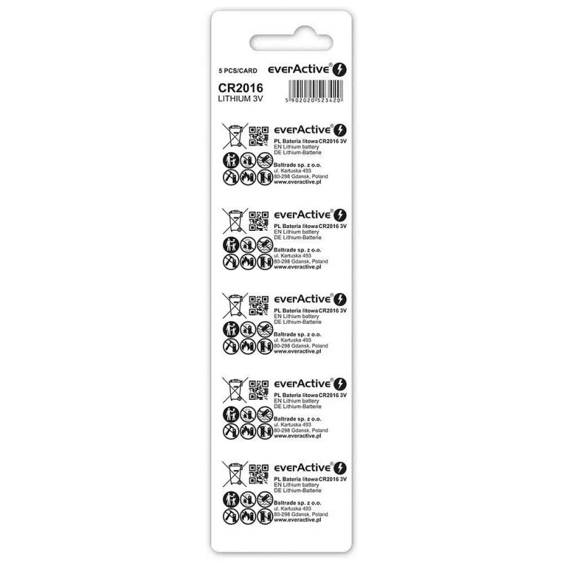 Lithium Batteries Mini CR2016 Blister 5 Pcs. - Battery - CR2016 (CR20165BL) - Everactive