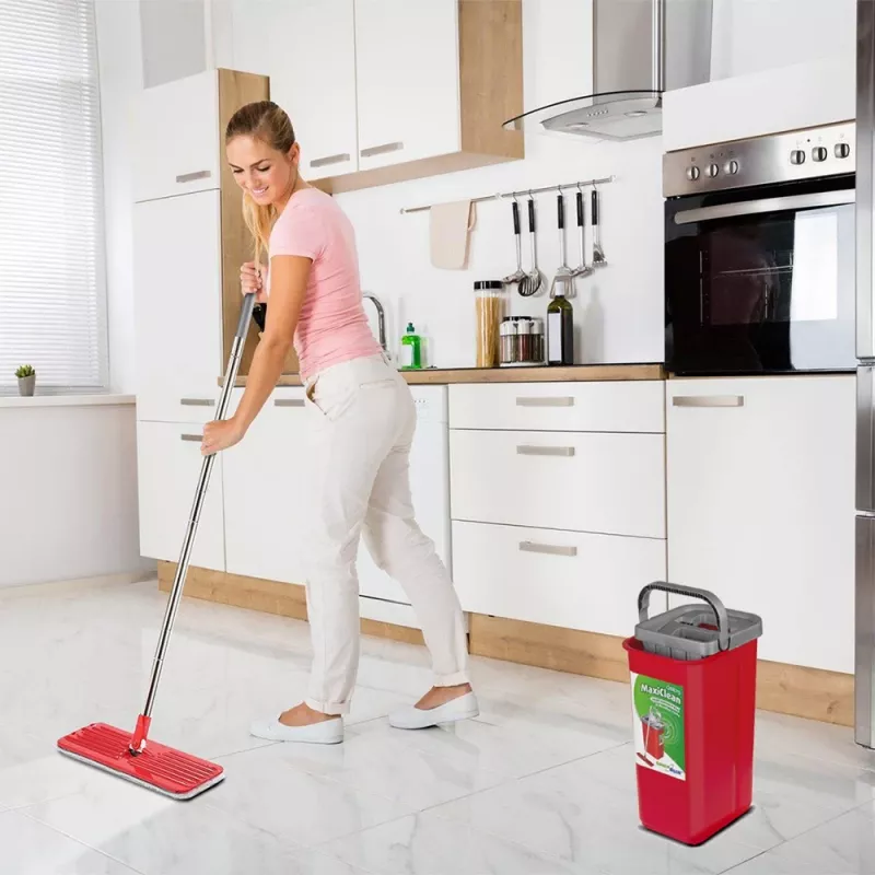 GB870 MaxiClean Flat Mop Set with 2 in 1 Cleaning Bucket 5.7L Mop Set Floor Wiper Mop Cleaning System Cleaner 360 Rotating Mop Head