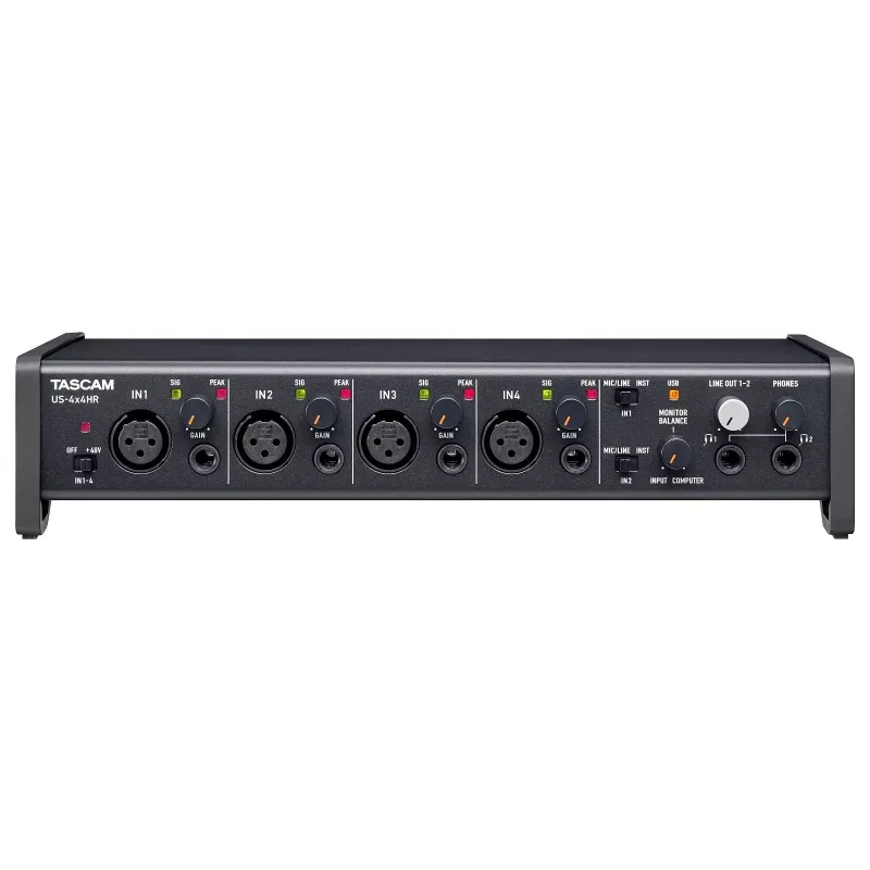 Audio interface Tascam US-4X4HR – 4x XLR combo, 4 analog outs, 56 dB mic pre, 192 kHz, USB 2.0, desktop, black