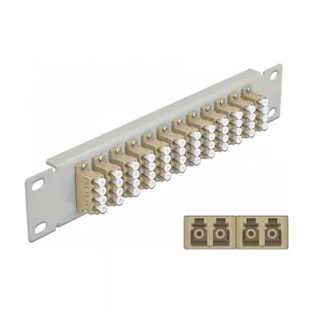 Fiber Optic Patch Panel DeLOCK 10 inch 12 Port LC Quad Beige 1U Grey