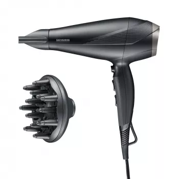 Hair dryer SEVERIN HT0167 Black/Silver, 1600W, compact foldable design