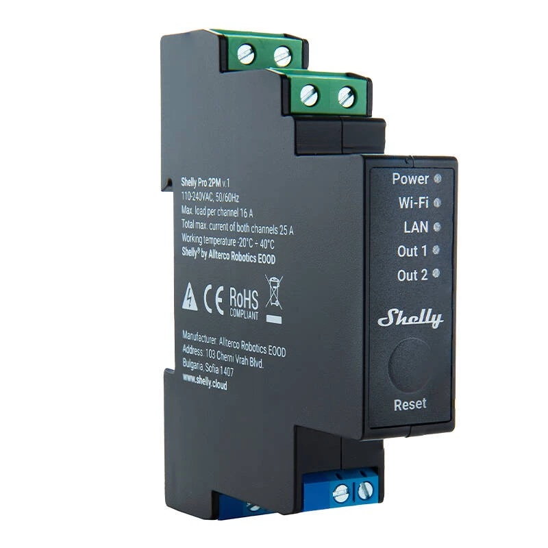 Pro 2PM, 25A, Wi-Fi, LAN and Bluetooth 2-Channel Smart Relay with Power Metering, Home Automation
