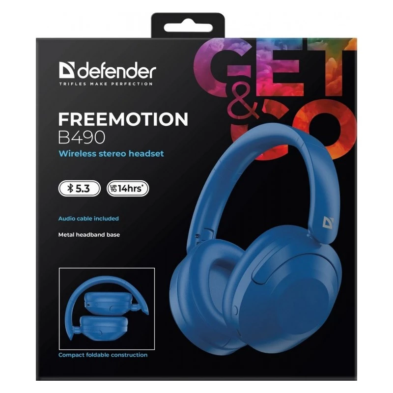 Wireless headphones Defender Fre Emotion B490 — blue, on-ear, Bluetooth, built-in microphone