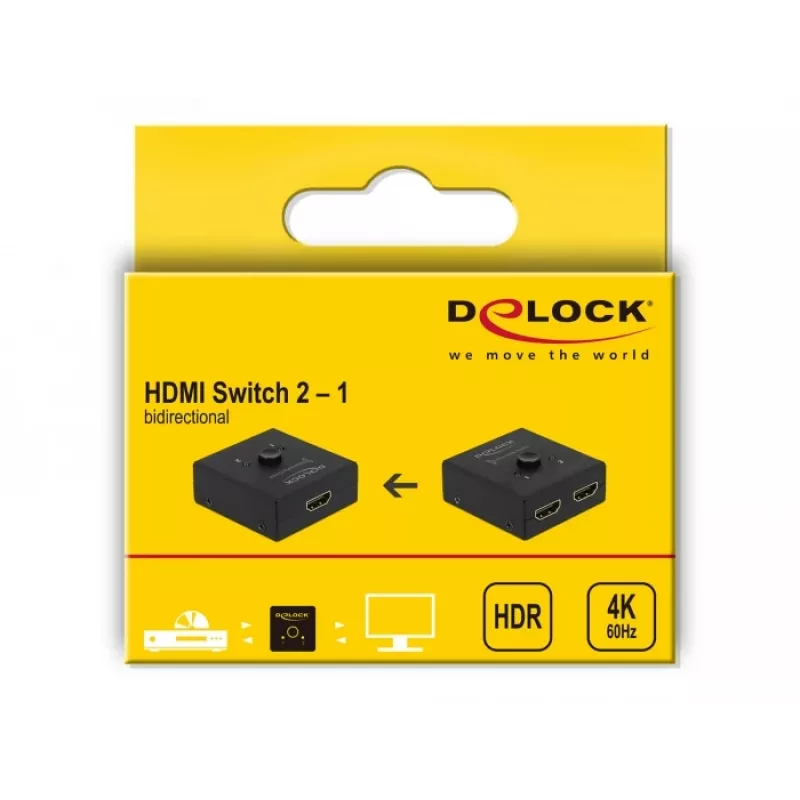 DeLock HDMI 2 - 1 bidirectional 4K 60 Hz compact - Retail Box - Video/Audio-Switch - 2 x HDMI - Desktop (64072)