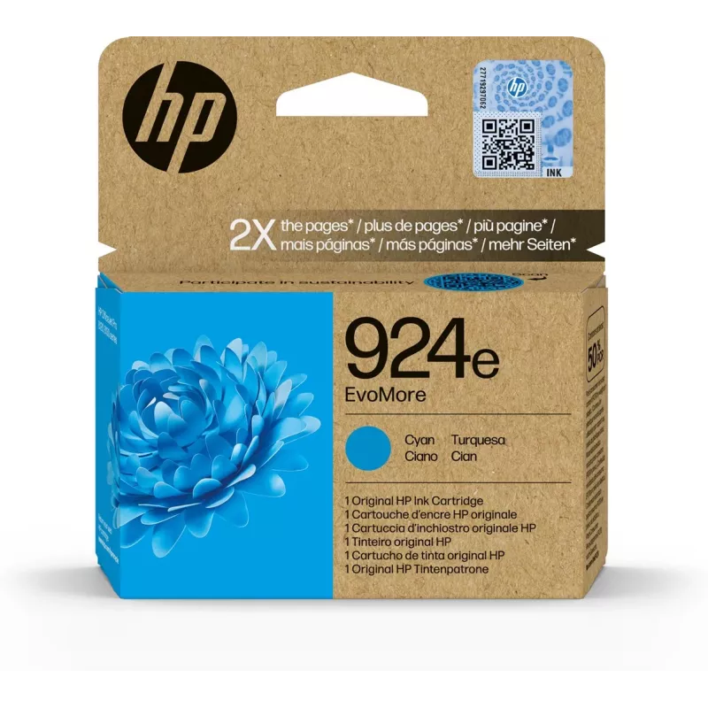 HP 924e EvoMore Cyan Original Ink Cartridge, High (XL) Yield, Cyan, 1 pc(s), 800 pages, Single pack