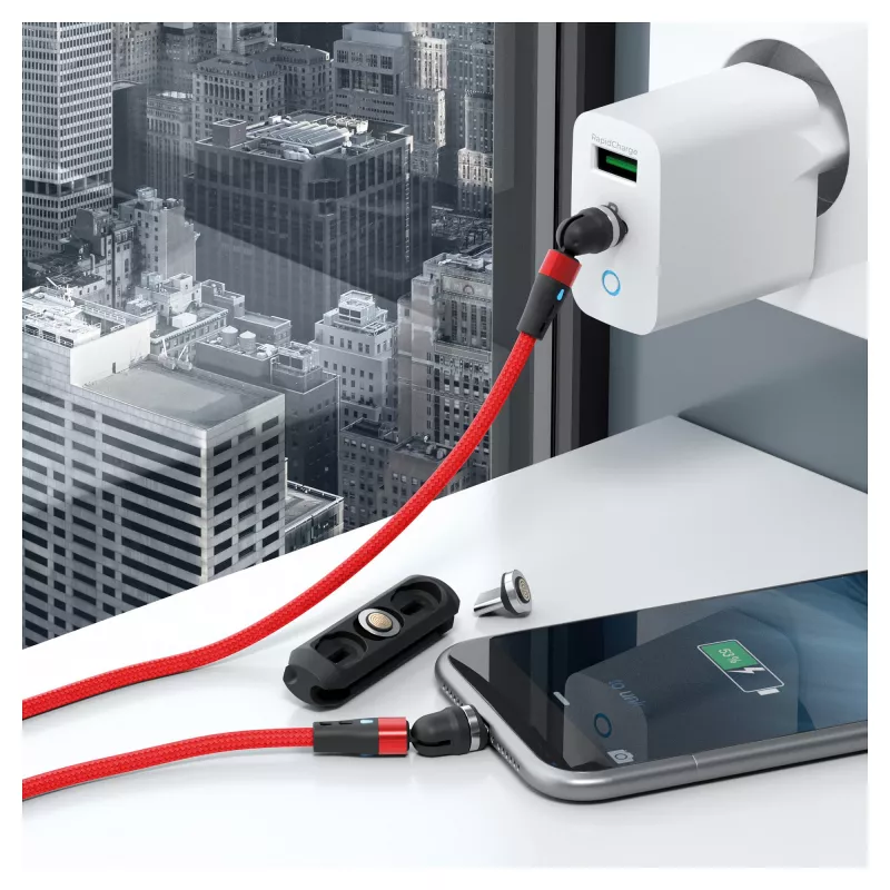 USB cable RealPower MagneticCharge2 1m Red Fast Charging Data Transfer