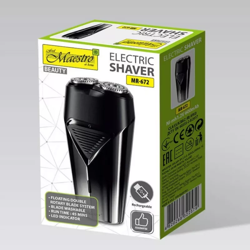 Electric shaver Maestro MR-672 USB rechargeable waterproof — travel-friendly foil razor