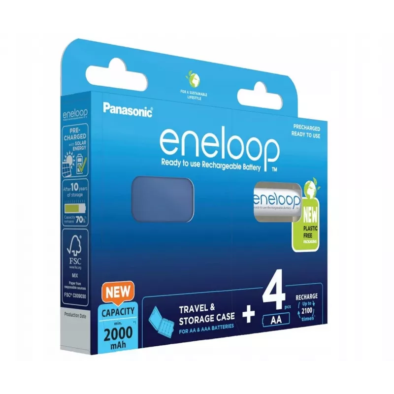 Rechargeable batteries PANASONIC ENELOOP AA 2000 mAh 4 pc(s) + case (BK-3MCDE/4CP+CASE)