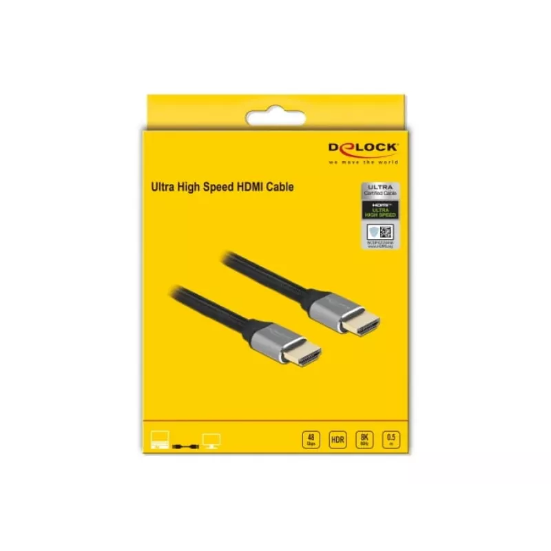 Delock - Ultra High Speed HDMI-Kabel - HDMI männlich bis HDMI männlich - 50cm - Dreifachisolierung - Grau - hauchvergoldete Kontakte, unterstützt 8K 6