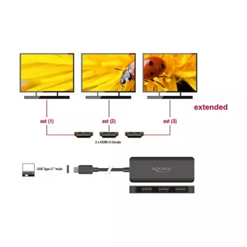 DeLOCK USB Type-C Splitter DP Alt Mode to 3 x HDMI MST 4K 60 Hz