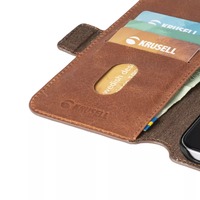 PhoneWallet Krusell for Samsung Galaxy S21+ vintage cognac — wallet-style phone case