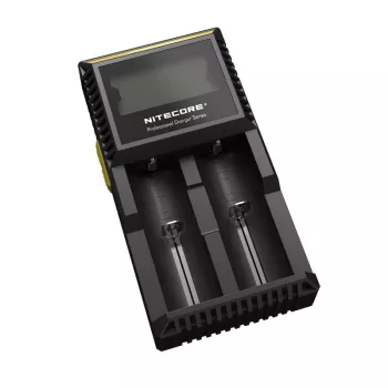 Battery charger Nitecore D2 — 2‑slot charger for AA/AAA/AAAA/C batteries, 100–240V input, 4.2V output, black