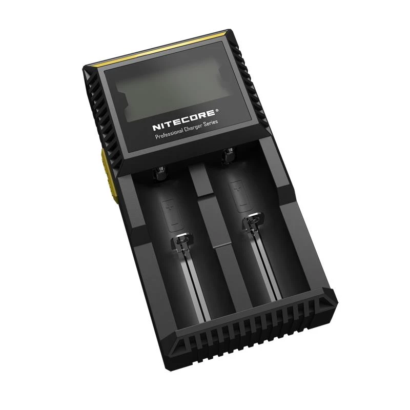 Battery charger Nitecore D2 — 2‑slot charger for AA/AAA/AAAA/C batteries, 100–240V input, 4.2V output, black