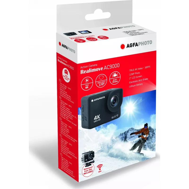 AgfaPhoto Action Cam Action Cam 4K, waterproof, Wi-Fi, slow motion/time lapse (AC9000BK)