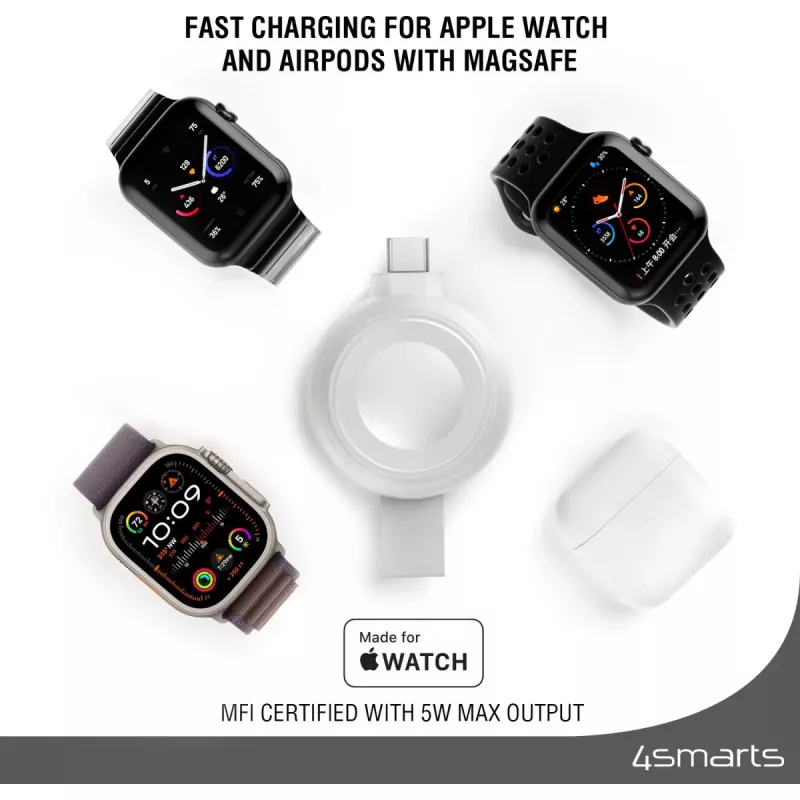Charger 4smarts QI2 Smartwatch Silver USB Wireless Fast Charging