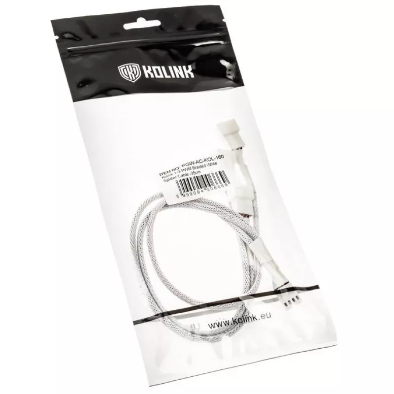PWM fan splitter cable Kolink PGW-AC-KOL-160, 35 cm braided white, 1-to-2 PWM connector