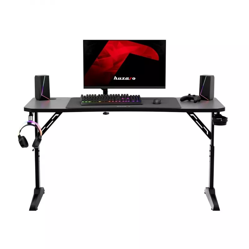 Gaming desk huzaro Hero 3.6 — rectangular 1400×600 mm, height adjustable 560–790 mm, black, H-legs, 15 mm top