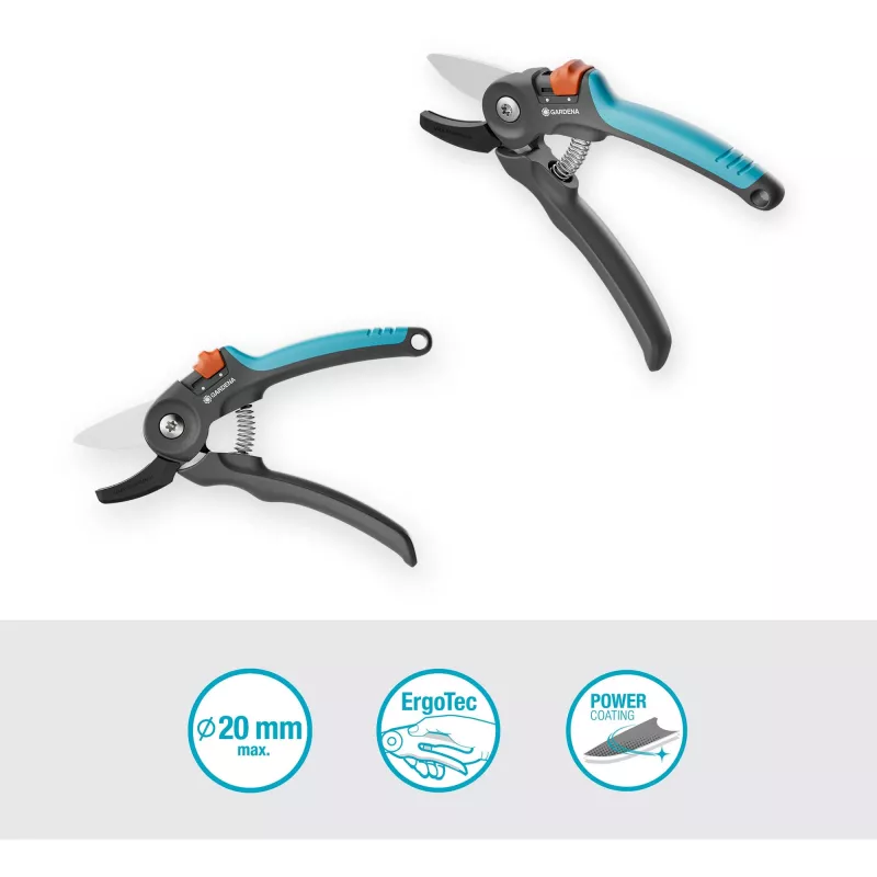Pruning shears GARDENA PremiumCut 12240-20 anvil for dry wood, grey/turquoise