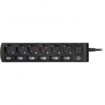 Brennenstuhl Power Strip individually switchable 6-way - to 6 different devices switch individually with ease, 2m Cable, black