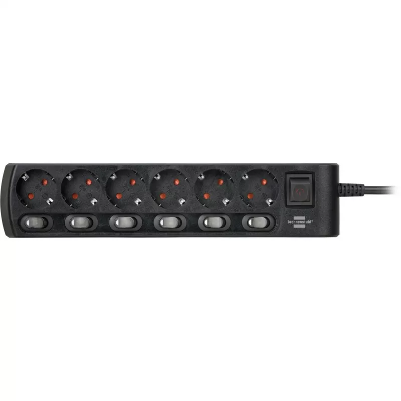 Brennenstuhl Power Strip individually switchable 6-way - to 6 different devices switch individually with ease, 2m Cable, black