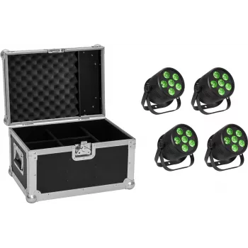 LED PAR light set EUROLITE Silent 6 QCL Floor — 4× fixtures with flight case
