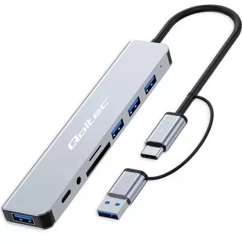 QOLTEC USB-C hub 4x USB + SD/TF card reader model 53794