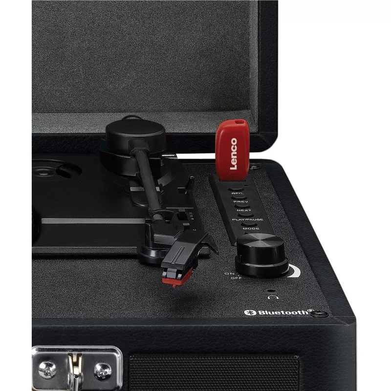 Belt-drive turntable Lenco TT-115 Black — portable suitcase record player, Bluetooth 5.0, USB recording, 33/45/78 RPM