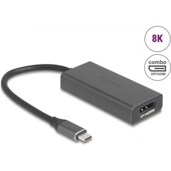 DELOCK 64316 video cable adapter USB Type-C to HDMI + DisplayPort, 0.15 m, Aluminium, Grey