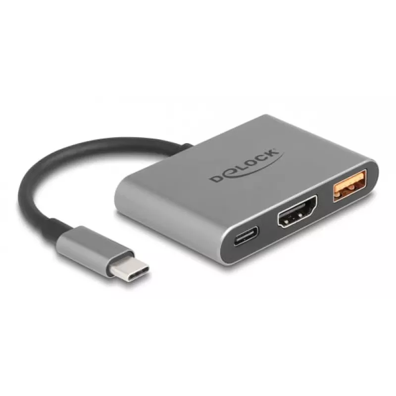 DeLOCK 61071 video cable adapter 0.1 m USB Type-C USB Type-C USB Type-A HDMI Grey