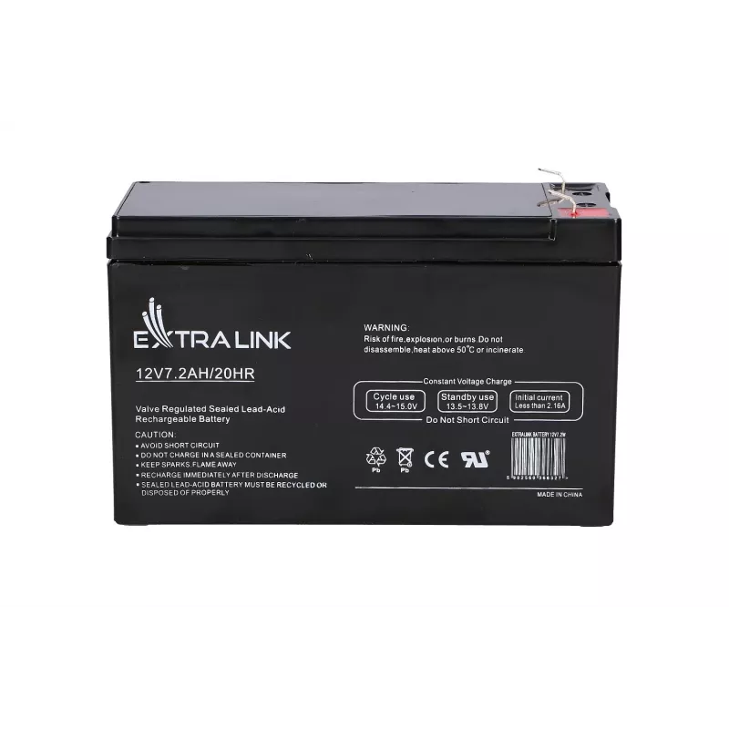 UPS battery Extralink AGM 12V 7.2Ah (7Ah) Sealed Lead Acid VRLA, maintenance-free, black