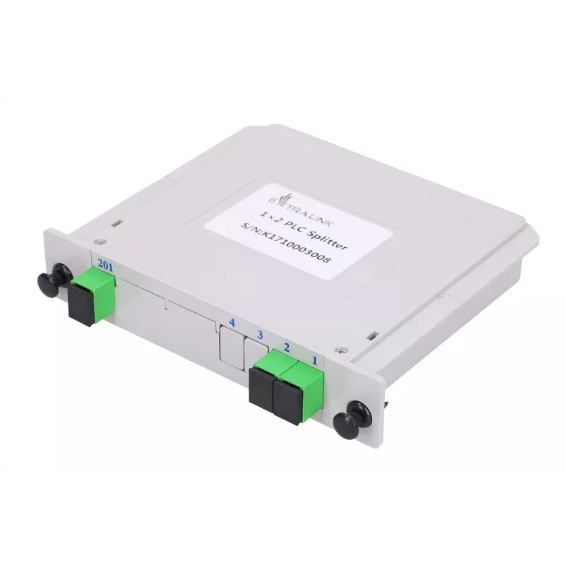 Optical PLC Splitter 1:2 SC/APC Slot Type, Extralink, black ABS