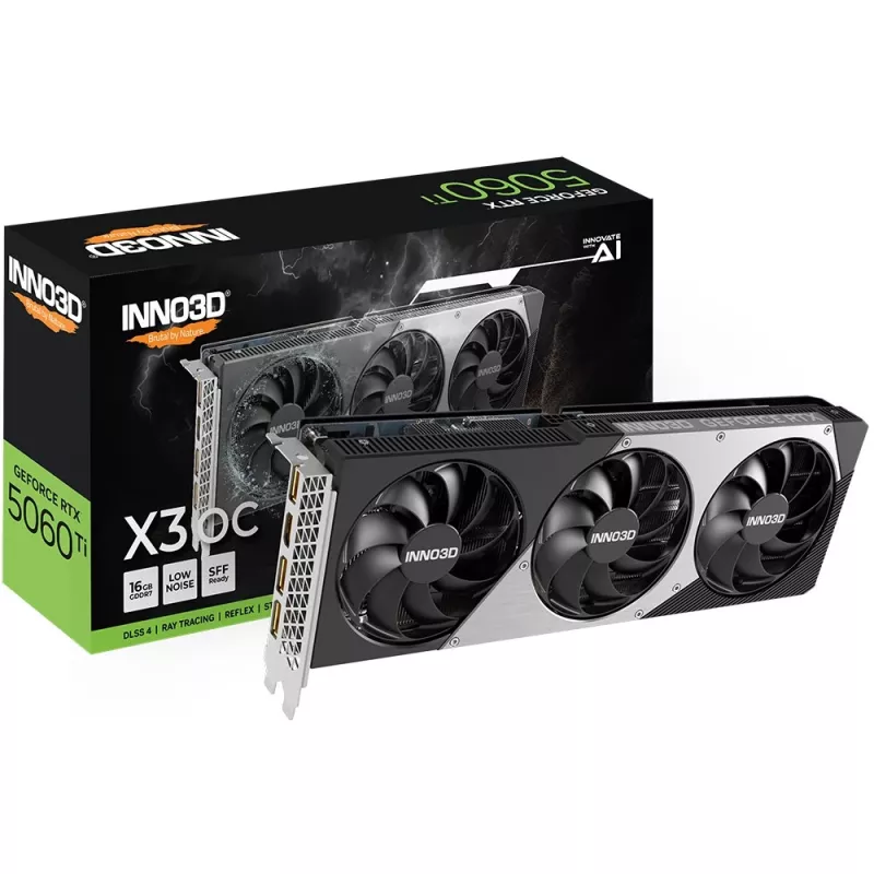 Graphics card Inno3D GeForce RTX 5060 Ti — 16 GB GDDR7, PCIe 5.0, 128-bit, 3x DP 2.1b + HDMI 2.1b