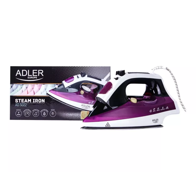 Adler AD 5022 Dry & Steam iron Ceramic soleplate Purple, 2200 W