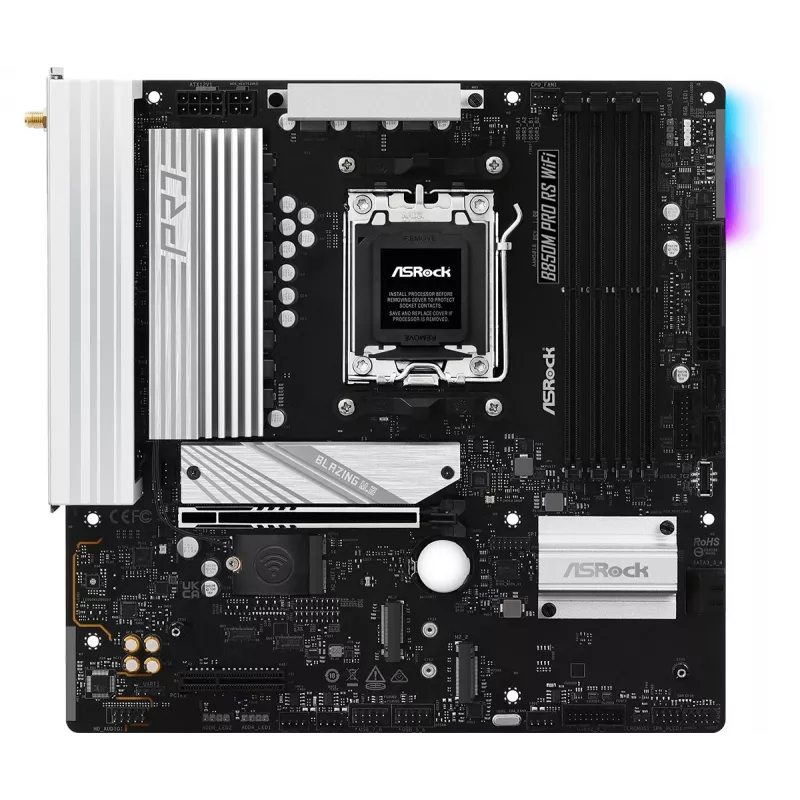 Motherboard ASRock B850M Pro RS WiFi — AMD B850, Socket AM5, microATX, DDR5, 4 DIMM, 256GB, Wi‑Fi 6E, 2.5Gb LAN, 3x M.2