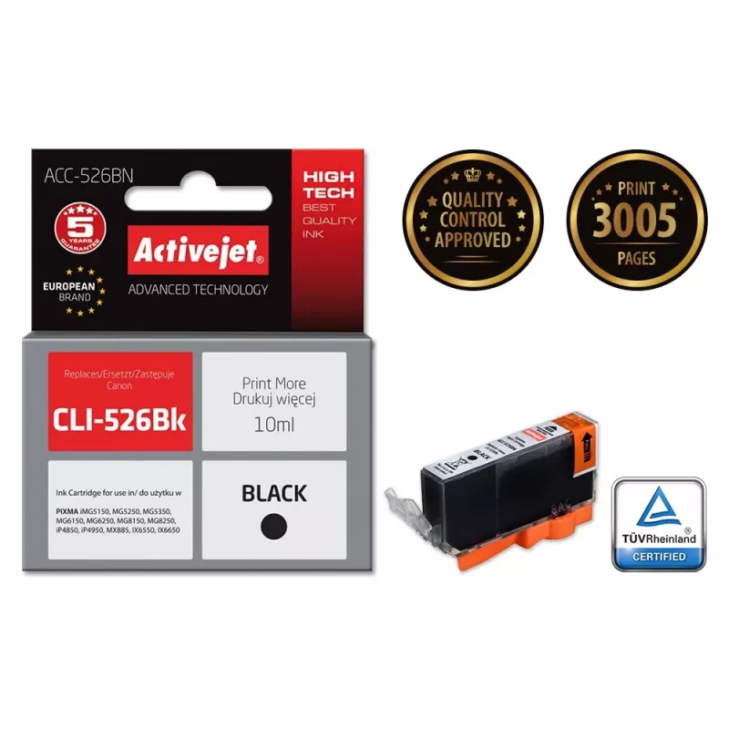 Activejet ACC-526BN Ink (replacement for Canon CLI-526Bk; Supreme; 10 ml; black)