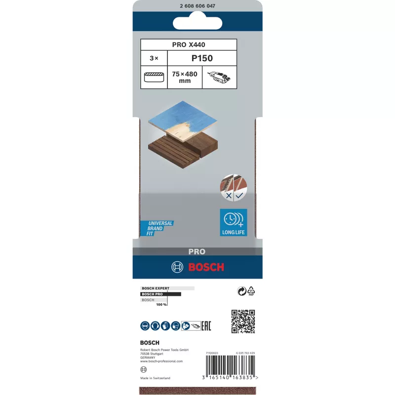 sanding belt X440 Best for Wood and Paint, 75x480mm, K150