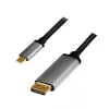 LogiLink CUA0100 Cable Gender Changer DisplayPort USB 3.2 Gen1 Type-C 1.8m Black Grey
