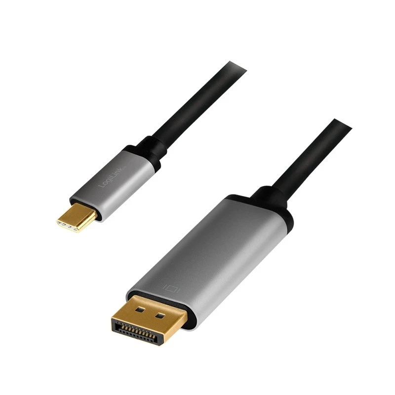 LogiLink CUA0100 Cable Gender Changer DisplayPort USB 3.2 Gen1 Type-C 1.8m Black Grey