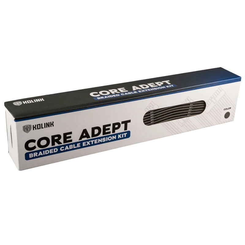 Cable extension kit Kolink Core Adept — braided PET sleeved, 6-piece set, 20+4pin, 8pin, 4+4pin, 3×6+2pin (300–350 mm)